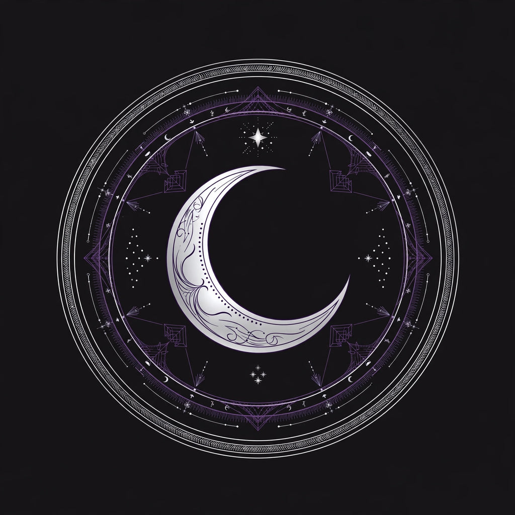 Crescent moon cult sigil emblem, dark purple