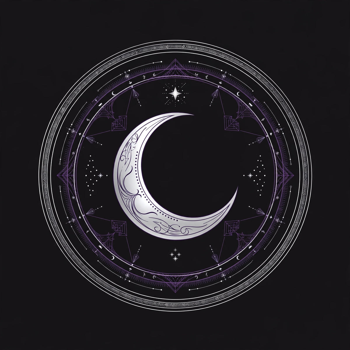 Crescent moon cult sigil emblem, dark purple