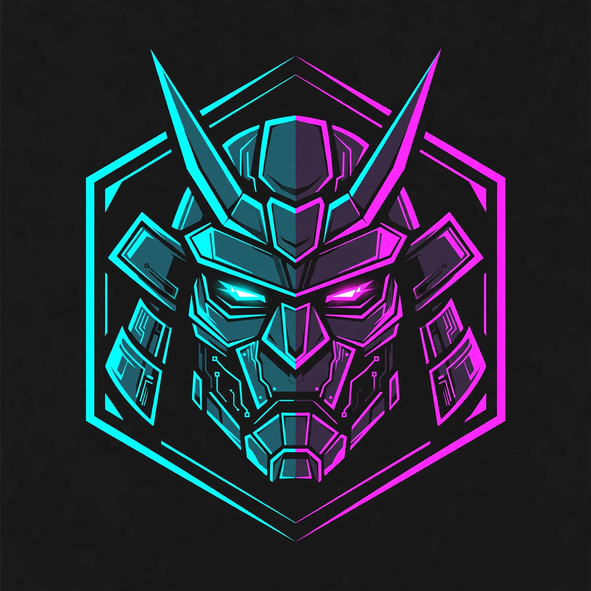 Cyber samurai mask logo, neon