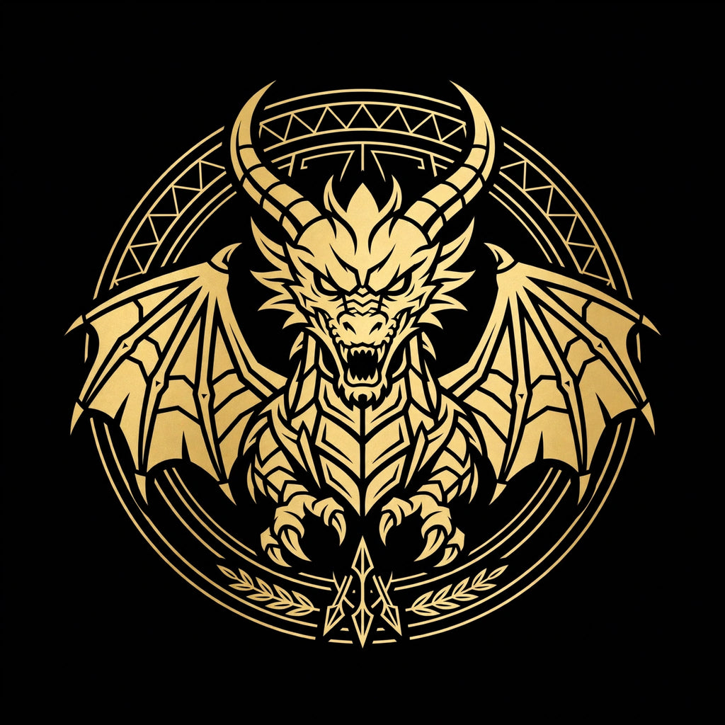 Dragon emblem esports logo, gold on black