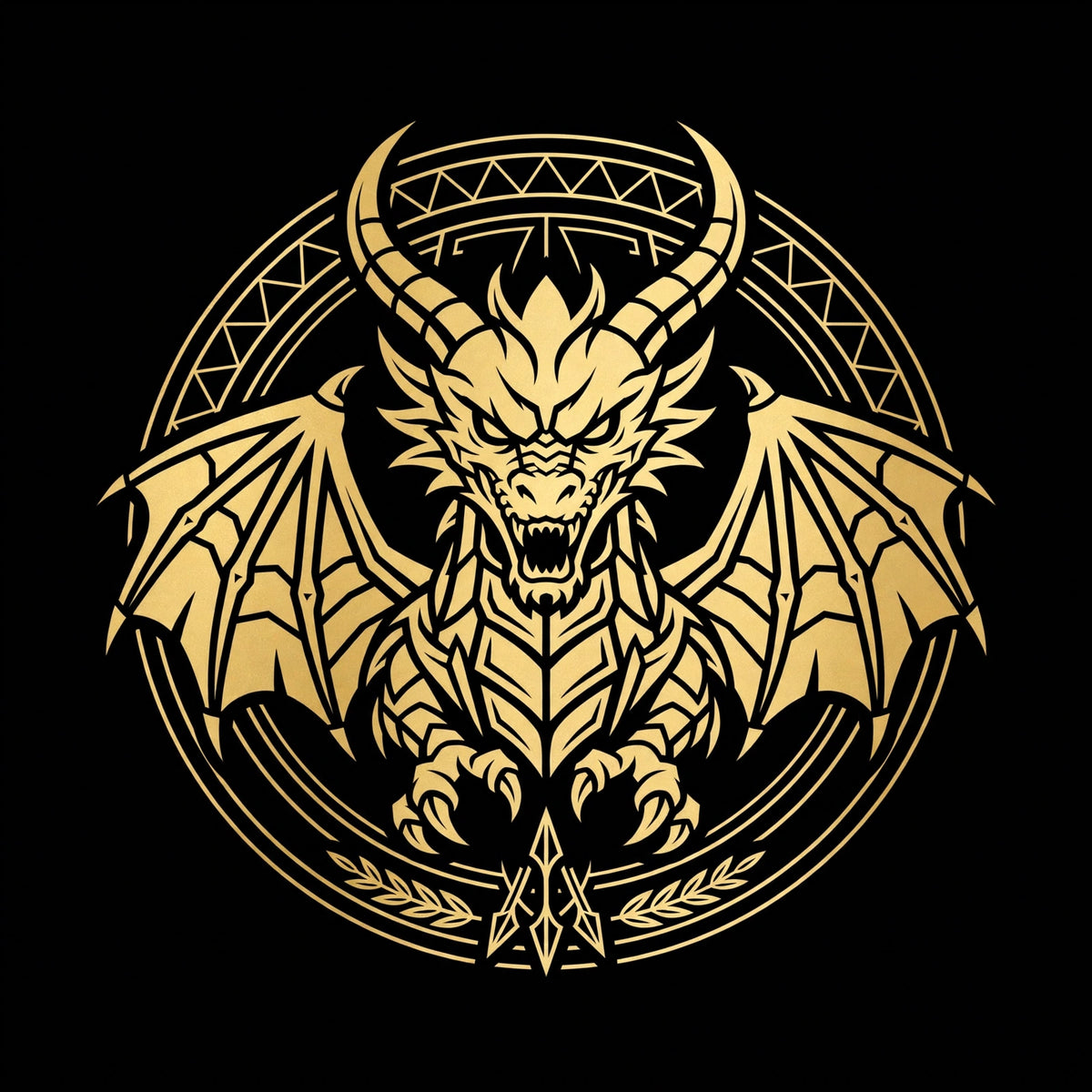 Dragon emblem esports logo, gold on black