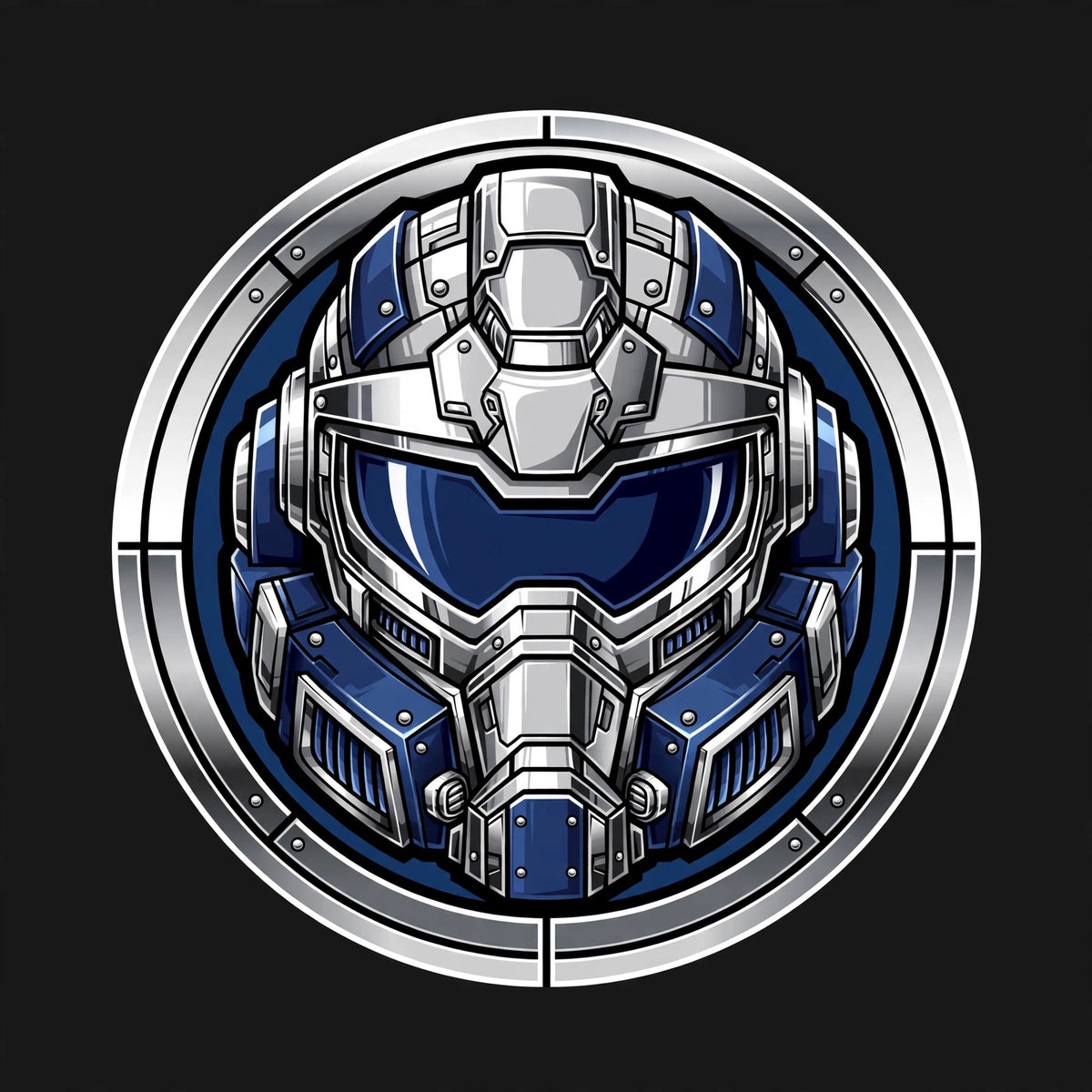 Space marine helmet logo, chrome/blue