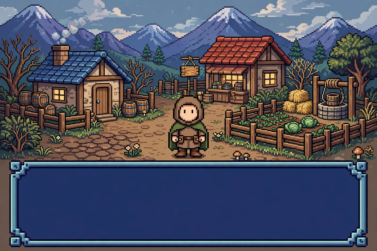 Retro video-game NPC with empty dialogue box