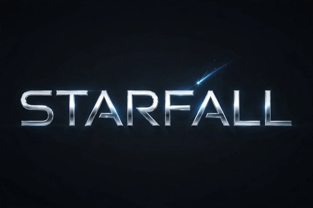 Sci-fi chrome title treatment STARFALL