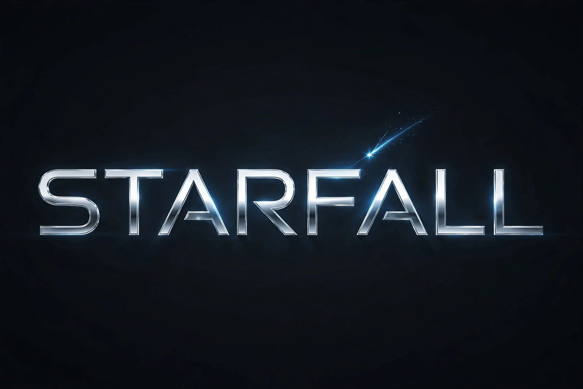 Sci-fi chrome title treatment STARFALL