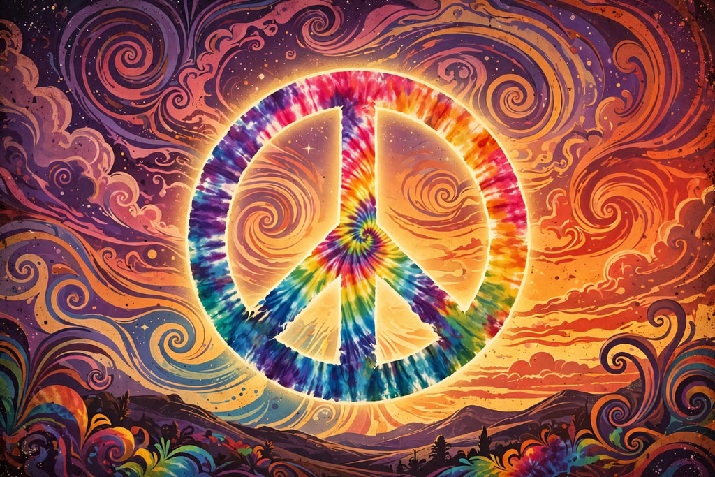 Tie-dye peace-sign sunset art