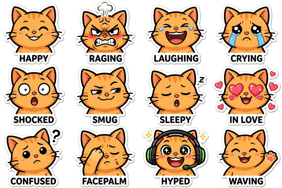 Cat gamer emote sheet — sample designs