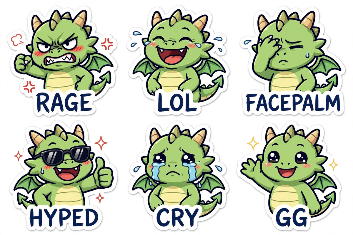 Dragon emote sticker sheet — sample designs