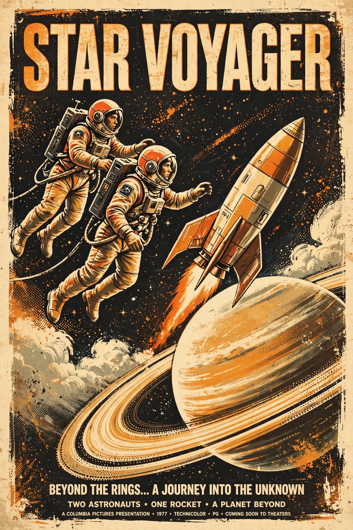 Star Voyager retro sci-fi poster — sample design