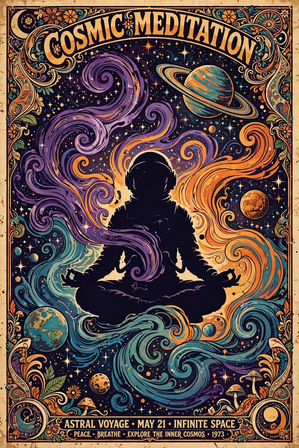 Cosmic meditation trippy poster — sample design